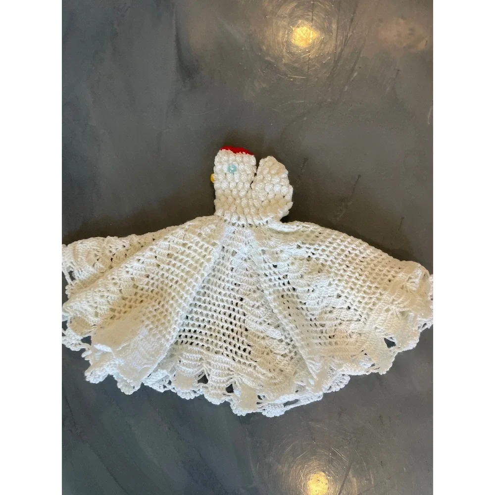 VTG Handmade Crochet Chicken Doily Toaster Cover Rooster Potholder Set Farmhouse
